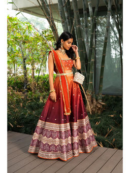 Rashika Sharma - Zeenat Printed Blouse, Lehenga with Dupatta and Belt (Set of 4)