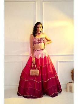 Rashika Sharma - Celeste Pink Dupion Blouse and Lehenga with Dupatta (Set of 3)