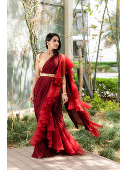 Rashika Sharma - Aarna Pre-Draped Saree with Blouse and Belt with Stitched