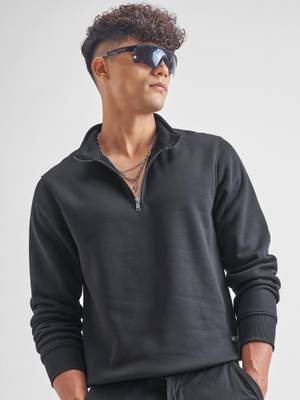 Buy HIGHLANDER Men Black Regular Fit High Neck with Half Zip Sweatshirt ...