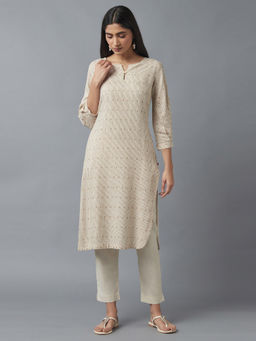 W - Stripes Beige Kurta