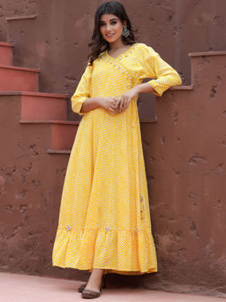 Yufta - Yellow Lahariya Printed Dress