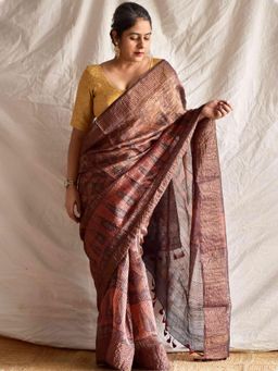 Sundarii - Women Brown Dupion Silk Woven Saree without Blouse