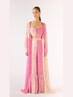 Basanti Kapde aur Koffee - Pink Chiffon Embroidered Cape And Sharara With Bustier