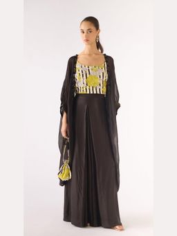 Basanti Kapde aur Koffee - Green Organza Sequins Cape And Sharara With Bustier