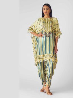 Basanti Kapde aur Koffee - Blue Muslin Embroidered Kaftan with Dhoti