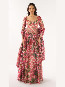Basanti Kapde aur Koffee - Pink Organza Embroidered Lehenga And Stitched Blouse With Dupatta