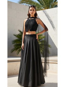 Basanti Kapde aur Koffee - Black Satin Embroidered Lehenga And Stitched Blouse With Dupatta