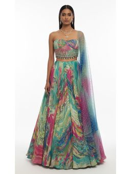 Basanti Kapde aur Koffee - Aqua Crepe Lehenga And Corset With Dupatta