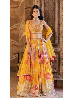 Basanti Kapde aur Koffee - Yellow Printed Lehenga with Stitched Blouse and Dupatta