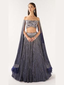 Basanti Kapde aur Koffee - Blue Georgette Embroidered Lehenga And Stitched Blouse