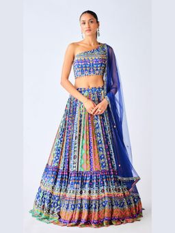 Basanti Kapde aur Koffee - Blue Printed Lehenga And Stitched Blouse With Dupatta