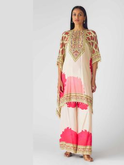Basanti Kapde aur Koffee - Ivory Muslin Embroidered Kaftan And Palazzo