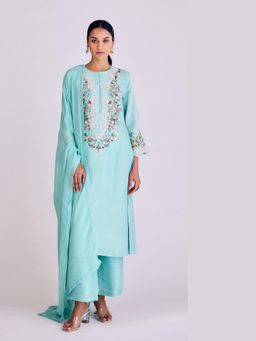 Basanti Kapde aur Koffee - Aqua Tissue Kurta and Pant with Dupatta