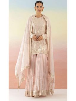 Basanti Kapde aur Koffee - Pink Sequin Embellished Kurta And Sharara With Dupatta