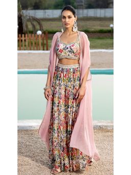 Basanti Kapde aur Koffee - Pink Sharara And Cape With Bustier
