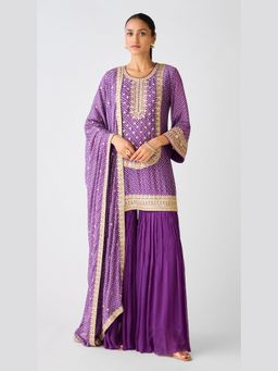 Basanti Kapde aur Koffee - Purple Chinon Zari Work Kurta with Sharara and Dupatta