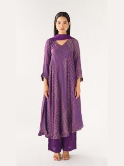 Basanti Kapde aur Koffee - Purple Tissue Embroidered Kurta with Pant and Dupatta