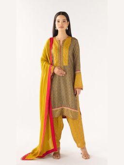 Basanti Kapde aur Koffee - Yellow Cotton Silk Embellished Kurta with Salwar and Dupatta