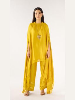 Basanti Kapde aur Koffee - Mustard Satin Kaftan And Pant With Bustier
