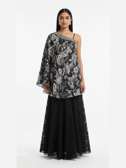 Basanti Kapde aur Koffee - Black Crepe Sharara and Cape with Bustier