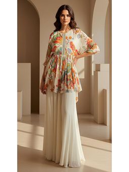 Basanti Kapde aur Koffee - Ivory Pleat Embroidered Kurta And Sharara