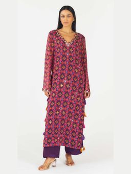 Basanti Kapde aur Koffee - Purple Crepe Embroidered Kurta with Pant
