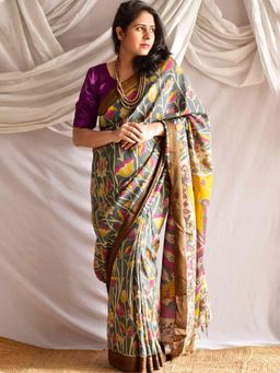 Sundarii - Women Multi-Colour Silk Printed Saree without Blouse