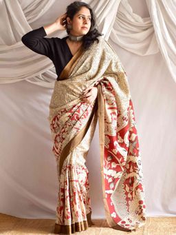 Sundarii - Aisha Kalamkari Printed Bangalore Silk Nizam Border Saree