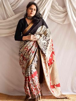 Sundarii - Kiara Kalamkari Printed Bangalore Silk Nizam Border Saree
