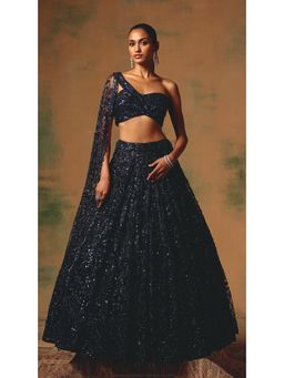 Basanti Kapde aur Koffee - The Waltz Of Midnight Lehenga And Stitched Blouse With Dupatta