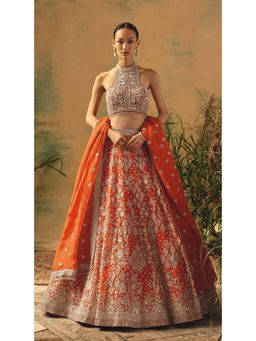 Basanti Kapde aur Koffee - The Saffron Mirage Lehenga And Stitched Blouse With Dupatta