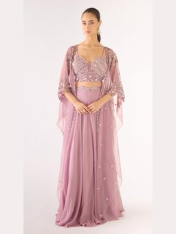 Basanti Kapde aur Koffee - Lavender Georgette Embroidered Lehenga And Blouse With Cape