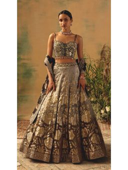 Basanti Kapde aur Koffee - The Wild Fern Lehenga And Stitched Blouse With Dupatta