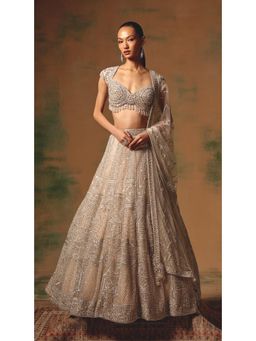 Basanti Kapde aur Koffee - The Echo Of Beige Lehenga And Stitched Blouse With Dupatta