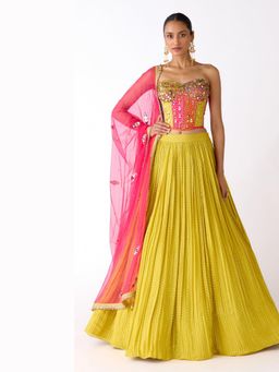 Basanti Kapde aur Koffee - The Citrine Radiance Lehenga And Corset With Dupatta
