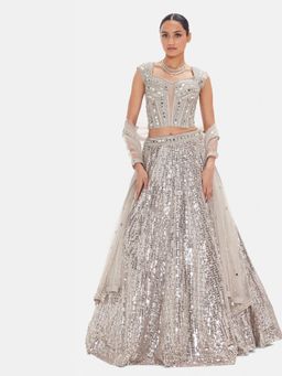 Basanti Kapde aur Koffee - The Mist & Mirror Lehenga And Stitched Blouse With Dupatta