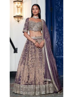 Basanti Kapde aur Koffee - Purple Tissue Embroidered Lehenga And Stitched Blouse With Dupatta