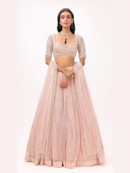 Basanti Kapde aur Koffee - Pink Sequins Lehenga And Stitched Blouse With Dupatta