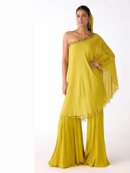 Basanti Kapde aur Koffee - Yellow Chinon Sleeveless Sharara
