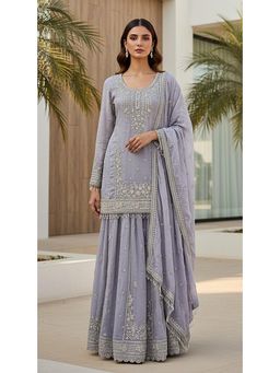Basanti Kapde aur Koffee - Lilac Tissue Embroidered Kurta And Sharara With Dupatta