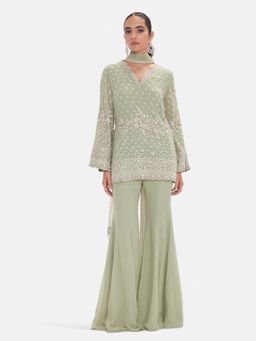 Basanti Kapde aur Koffee - The Pista Shimmer Kurta with Sharara and Dupatta