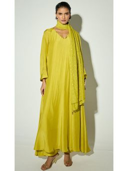Basanti Kapde aur Koffee - The Forest Moss Anarakali with Pant and Dupatta