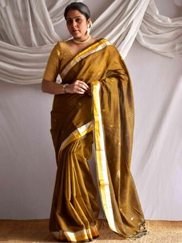 Sundarii - Women Green Pure Cotton Woven Saree without Blouse