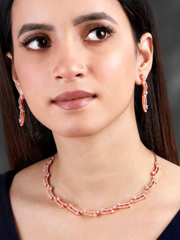 Peora - Rose Gold Plated Cubic Zirconia Studded Garden of Glamour Necklace Earrings Set