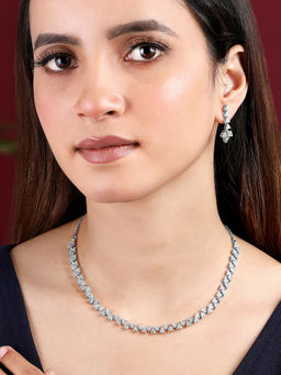 Peora - Silver Plated Cubic Zirconia Studded Charm Chronicles Necklace & Earrings Set