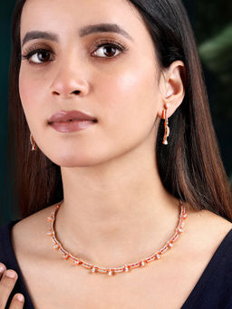 Peora - Rose Gold Plated Cubic Zirconia Timeless Twinkle Necklace Earrings Jewellery Set