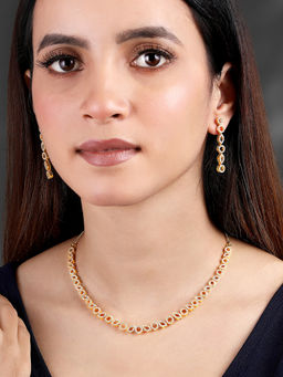 Peora - Gold Plated Cubic Zirconia Studded Dazzle Necklace & Earrings Jewellery Set