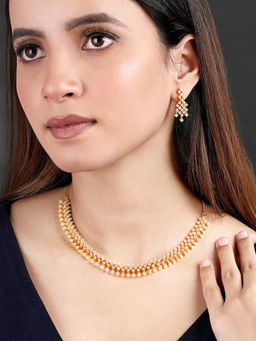 Peora - Gold Plated Cubic Zirconia Studded Infinite Glamour Necklace & Earrings Set