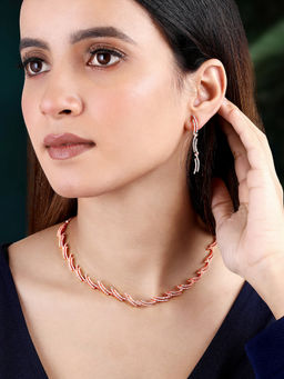 Peora - Rose Gold Plated Cubic Zirconia Studded Radiant Royalty Necklace & Earrings Set